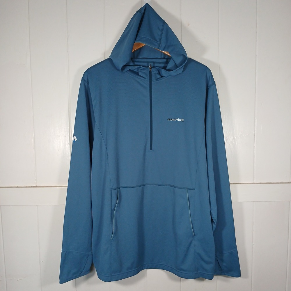Montbell Cool Hoodie Pullover Sun Shirt 1/4 Zip Mens XL Blue 2304144